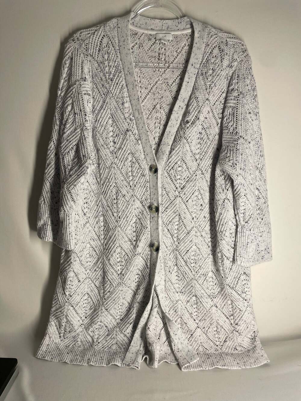 J.Jill Loose Knit Tunic Length Button Cardigan 3/4 Sleeve Size XL Cotton